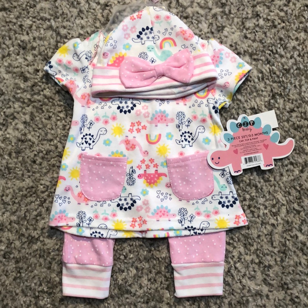 Girls Infant 3pc Set - Cap, Top & Pant 0-3M